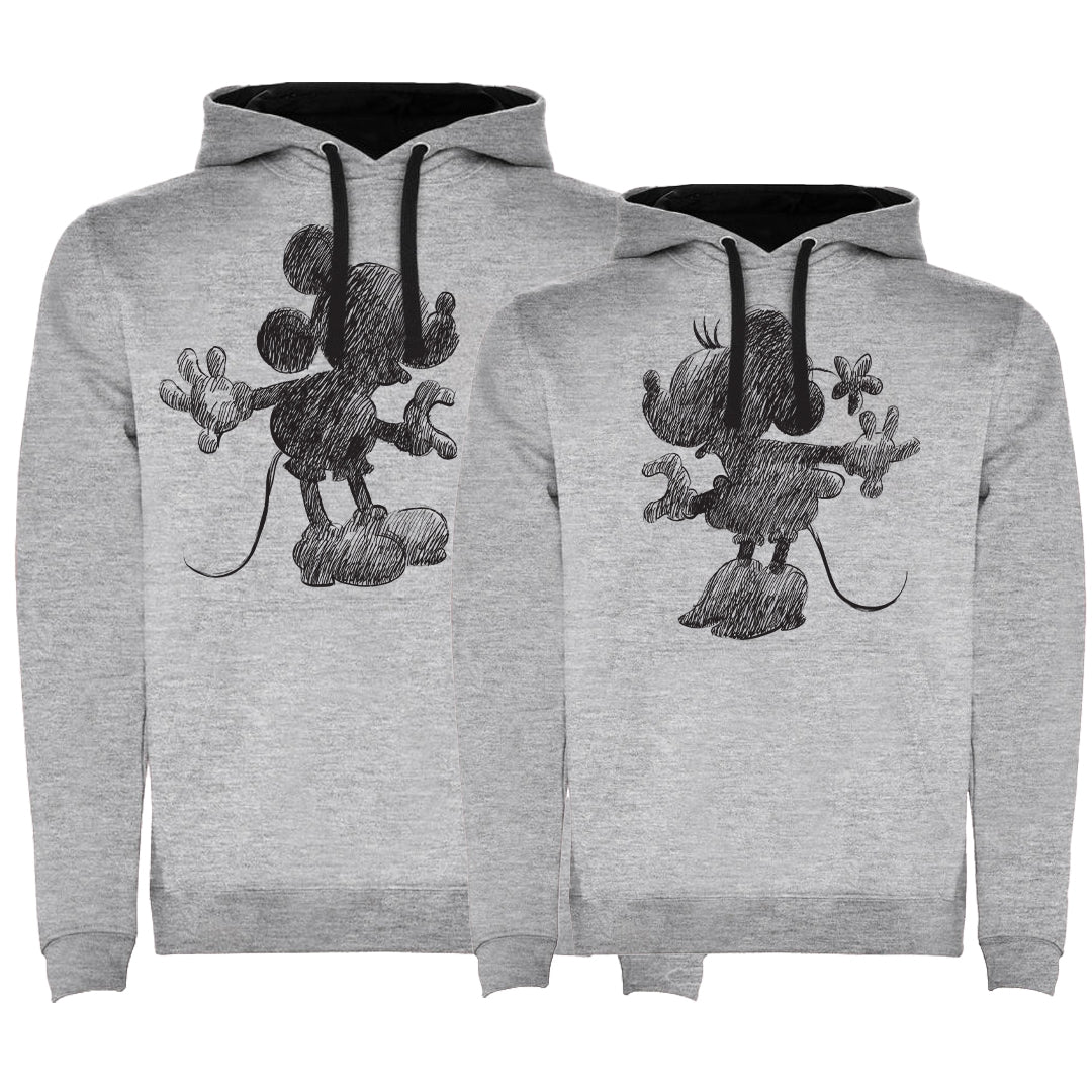 Sudadera premium Mickey & Minnie boceto negro bicolor