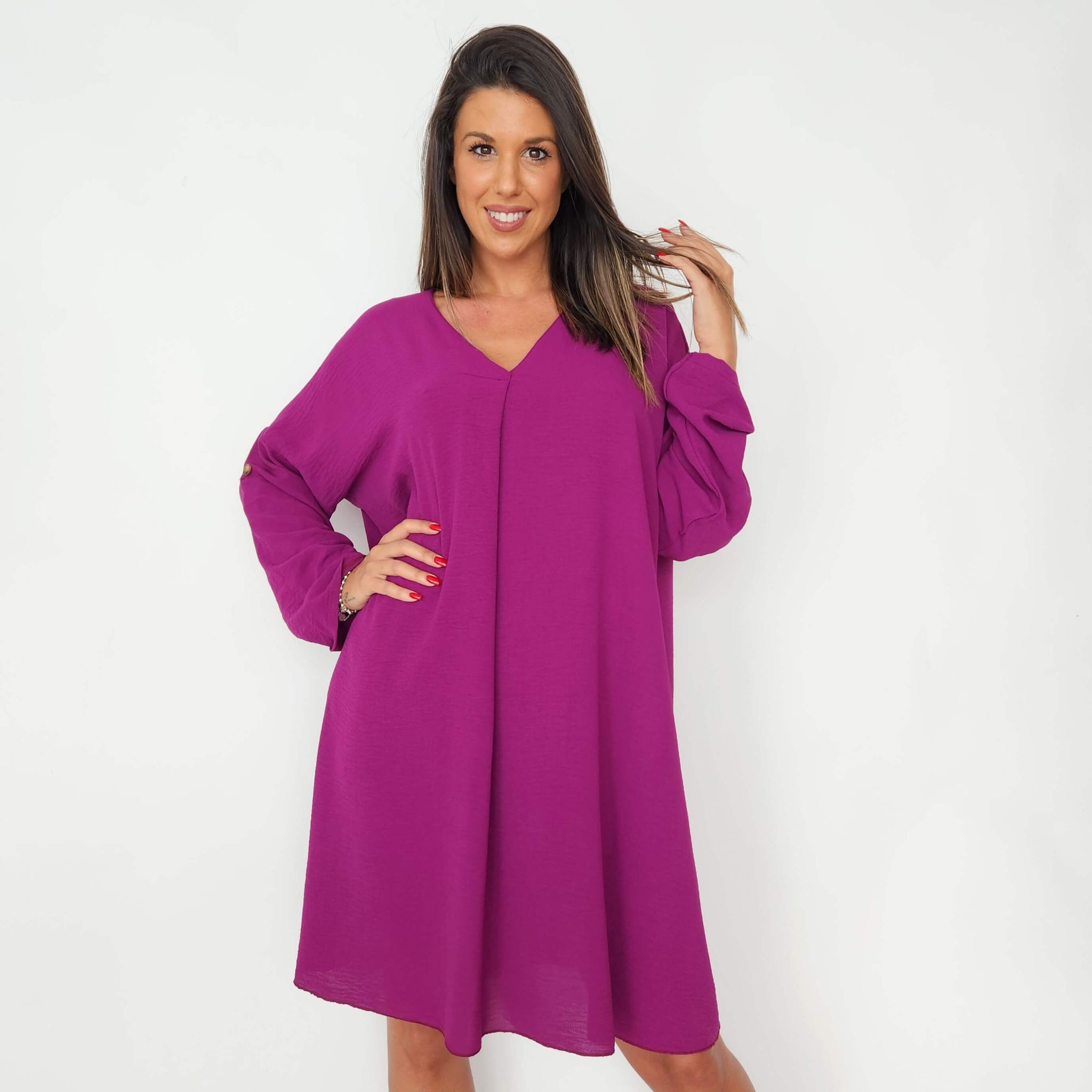 Vestido Lucilde buganvilla manga larga