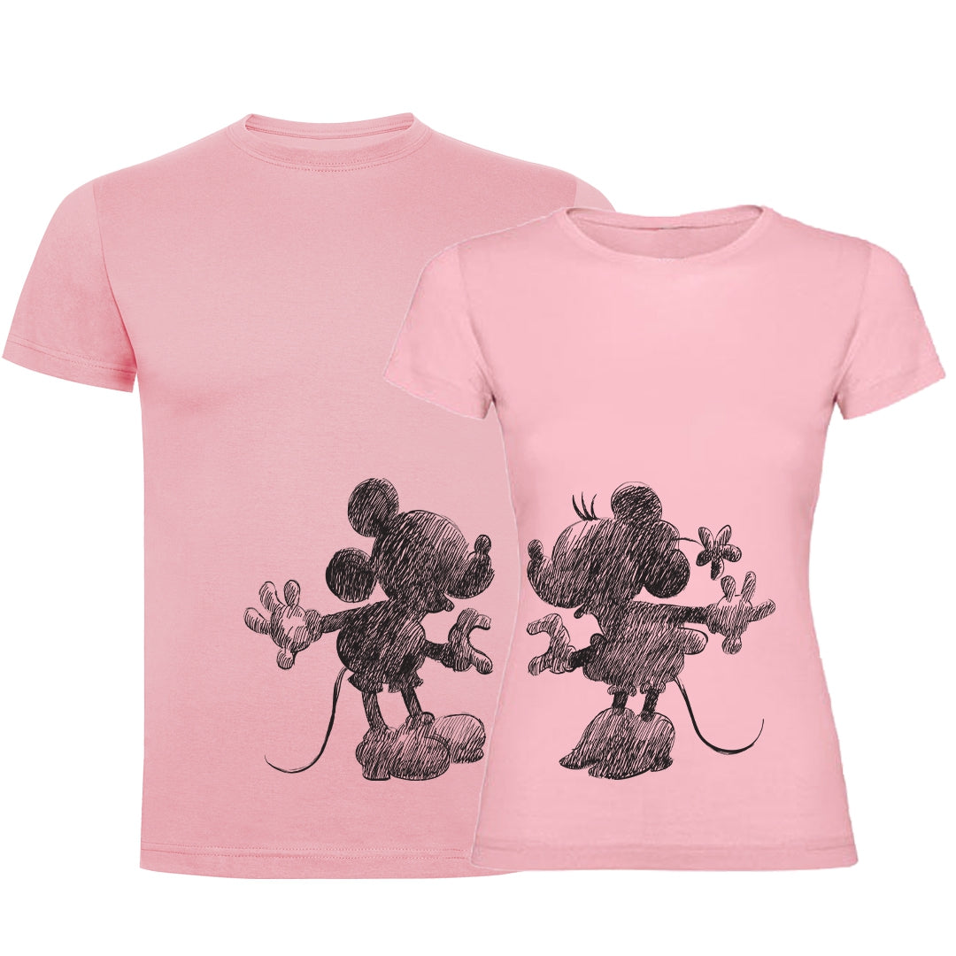 Camiseta Mickey & Minnie boceto negro. Camisetas para toda la familia