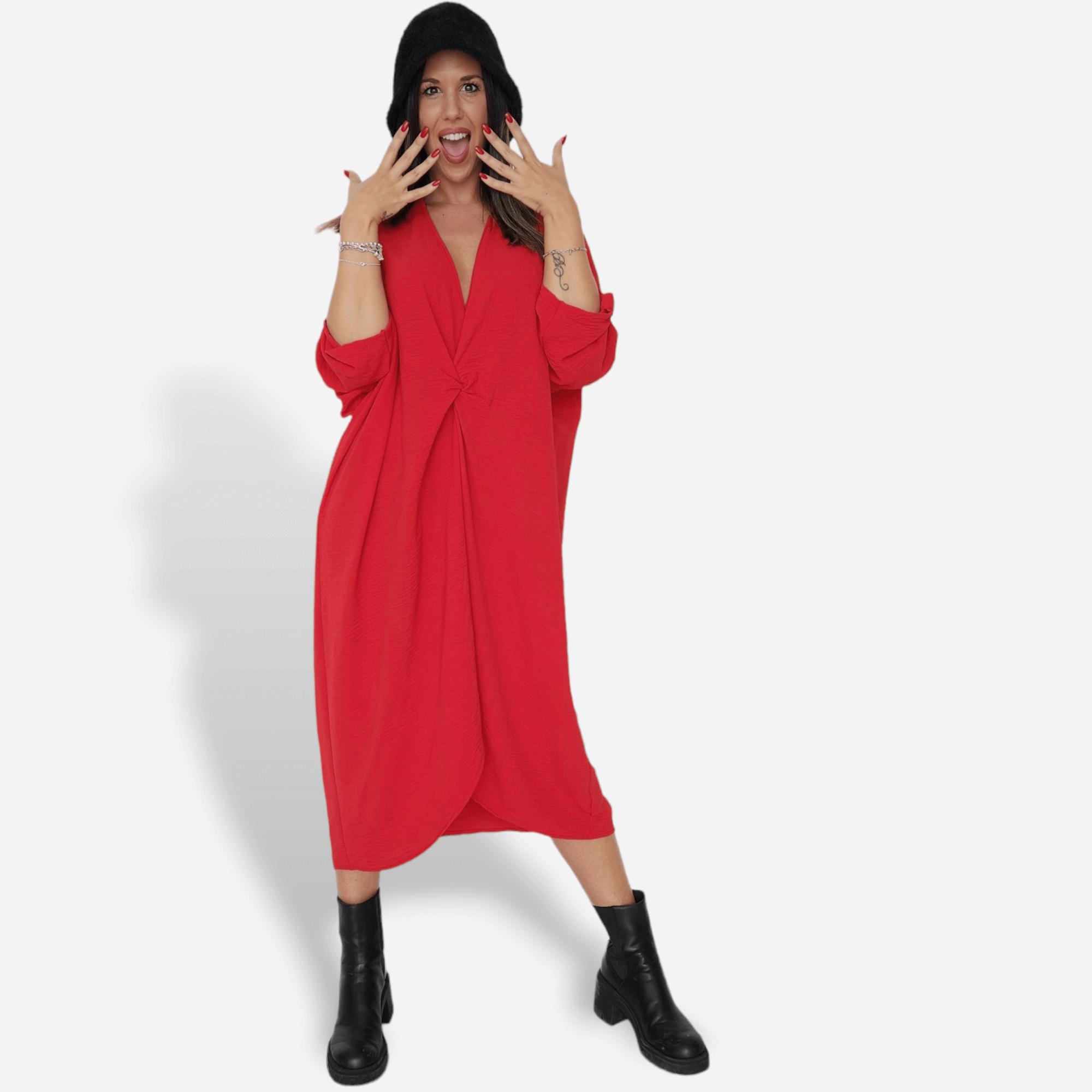 Vestido Norma rojo manga larga