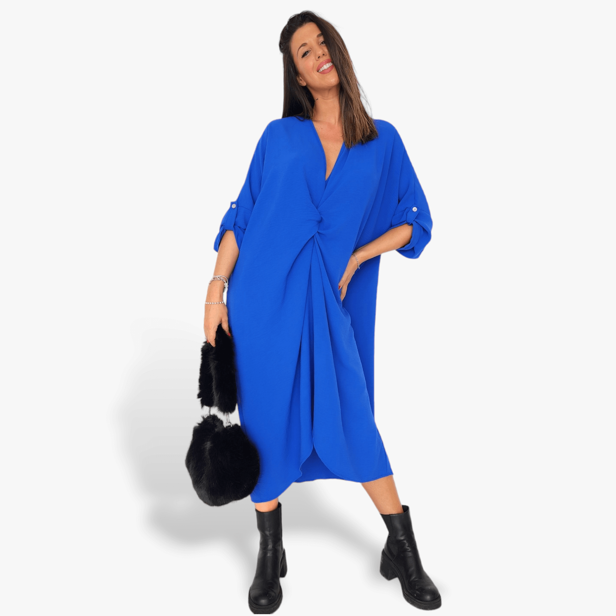 Vestido Norma azul klein manga larga
