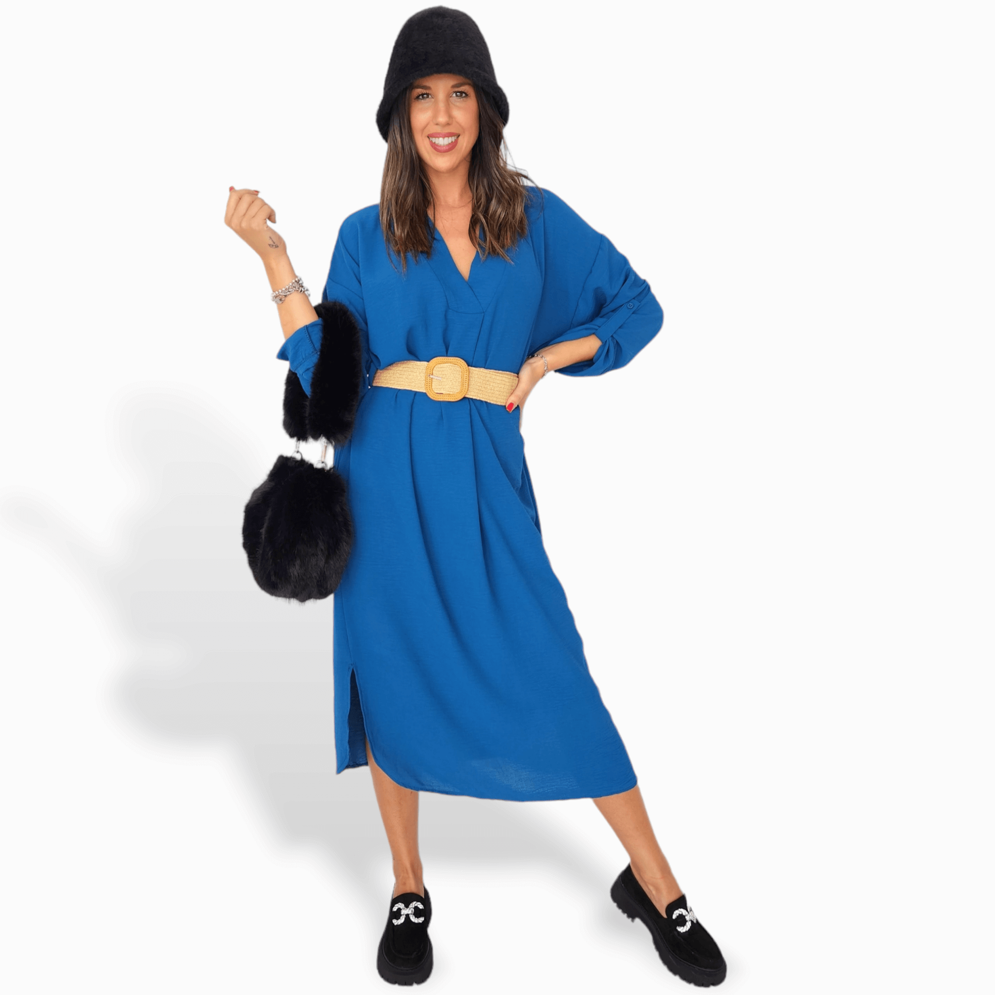 Vestido Linda Azul Petróleo manga larga
