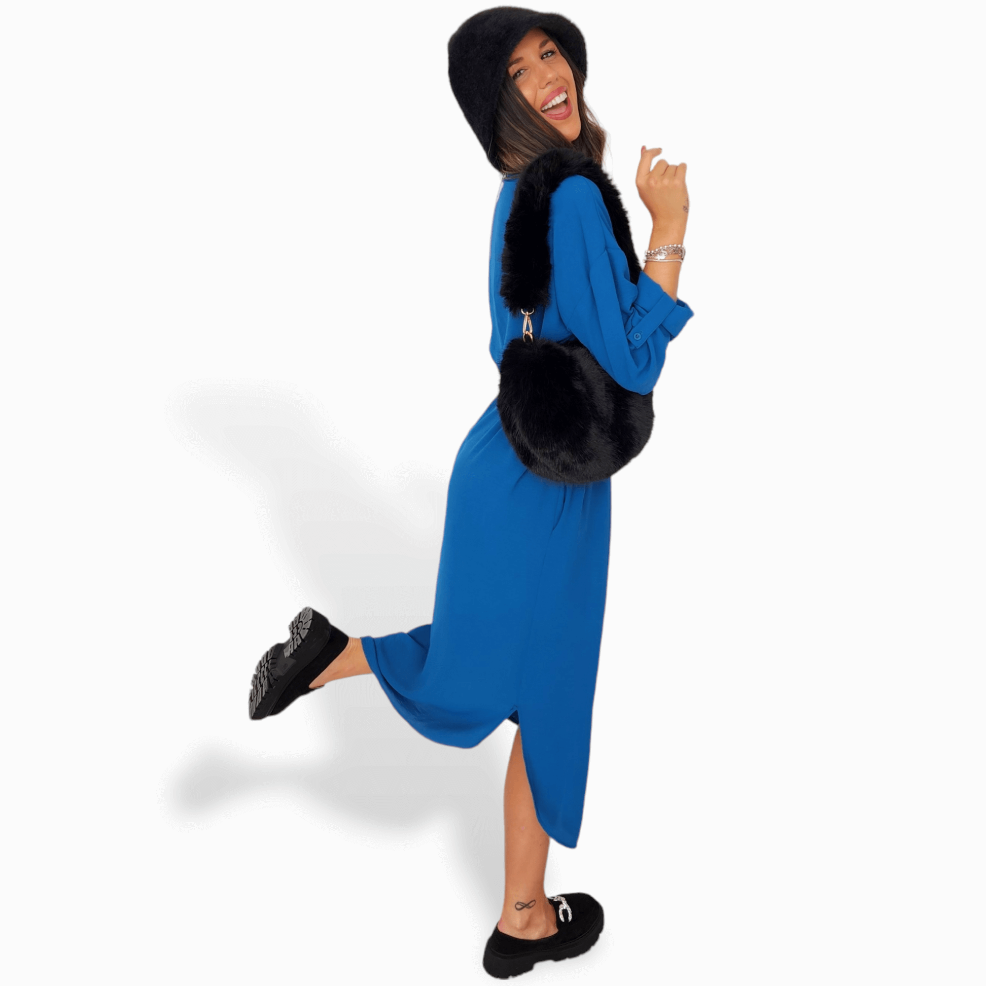 Vestido Linda Azul Petróleo manga larga