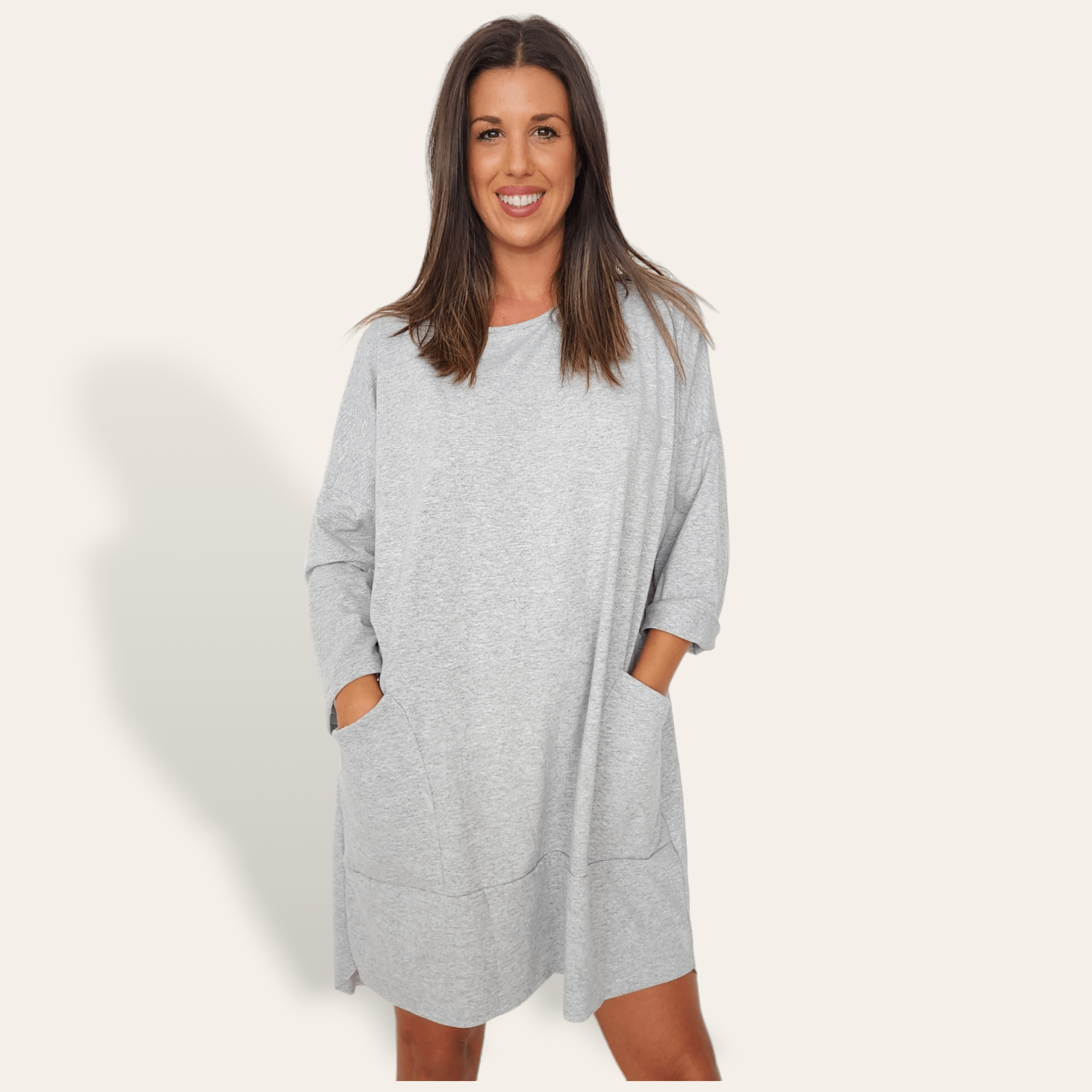 Vestido Emine gris claro manga larga