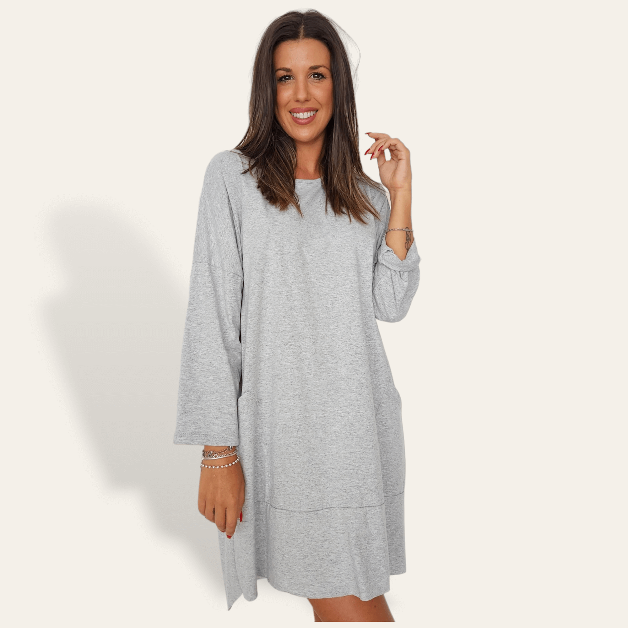 Vestido Emine gris claro manga larga