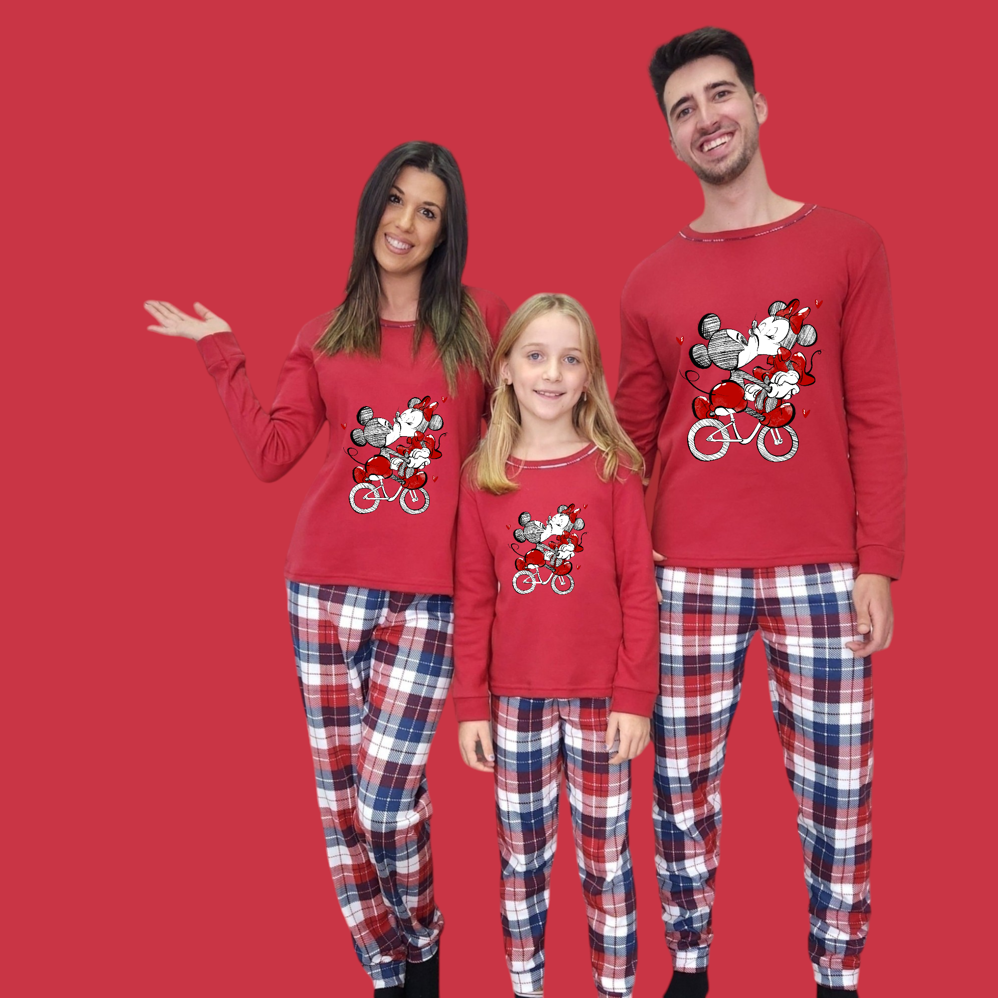 Pijama familia camiseta roja Mickey Minnie Bici Love