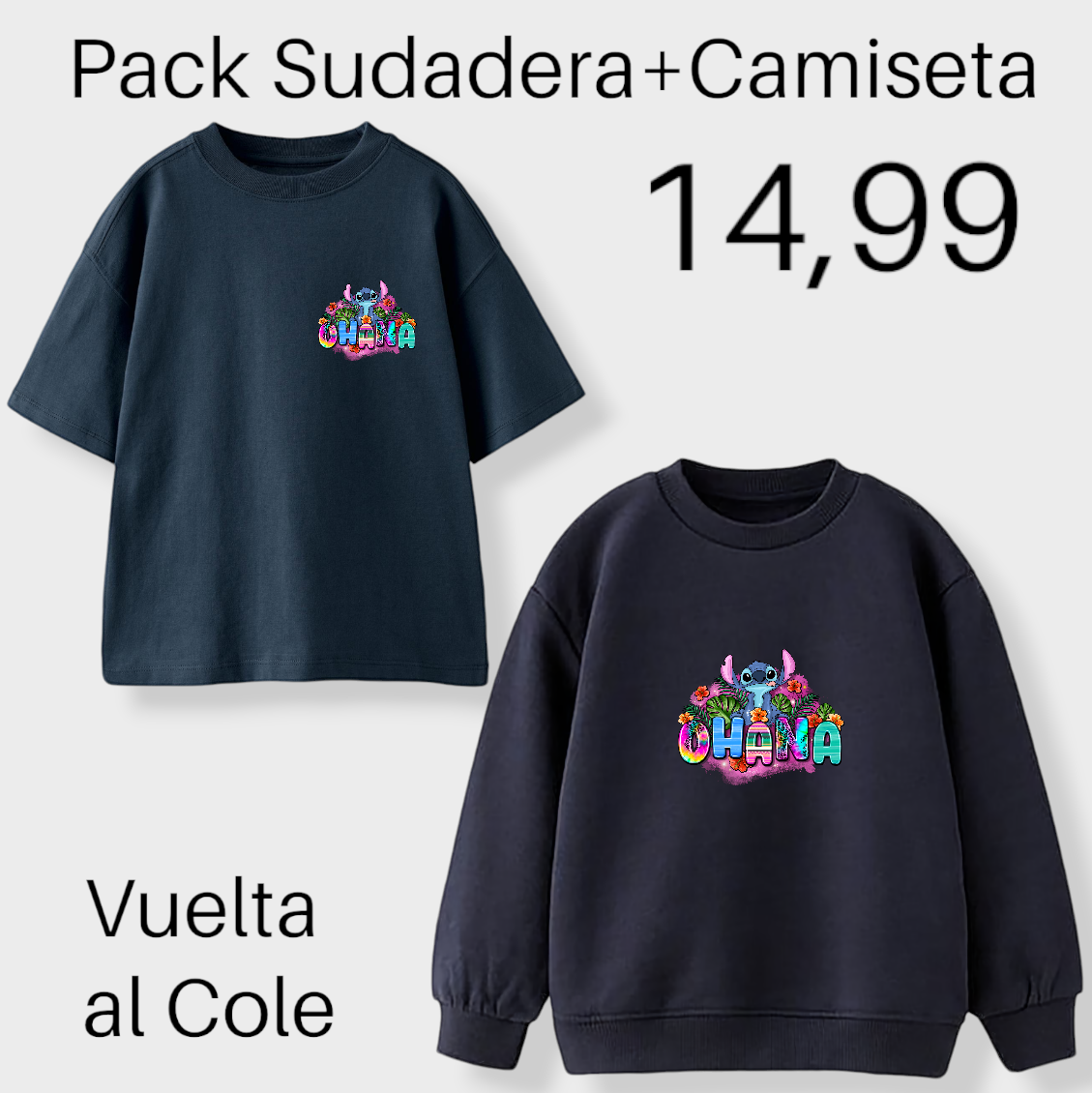 Pack Sudadera + Camiseta Stitch Ohana