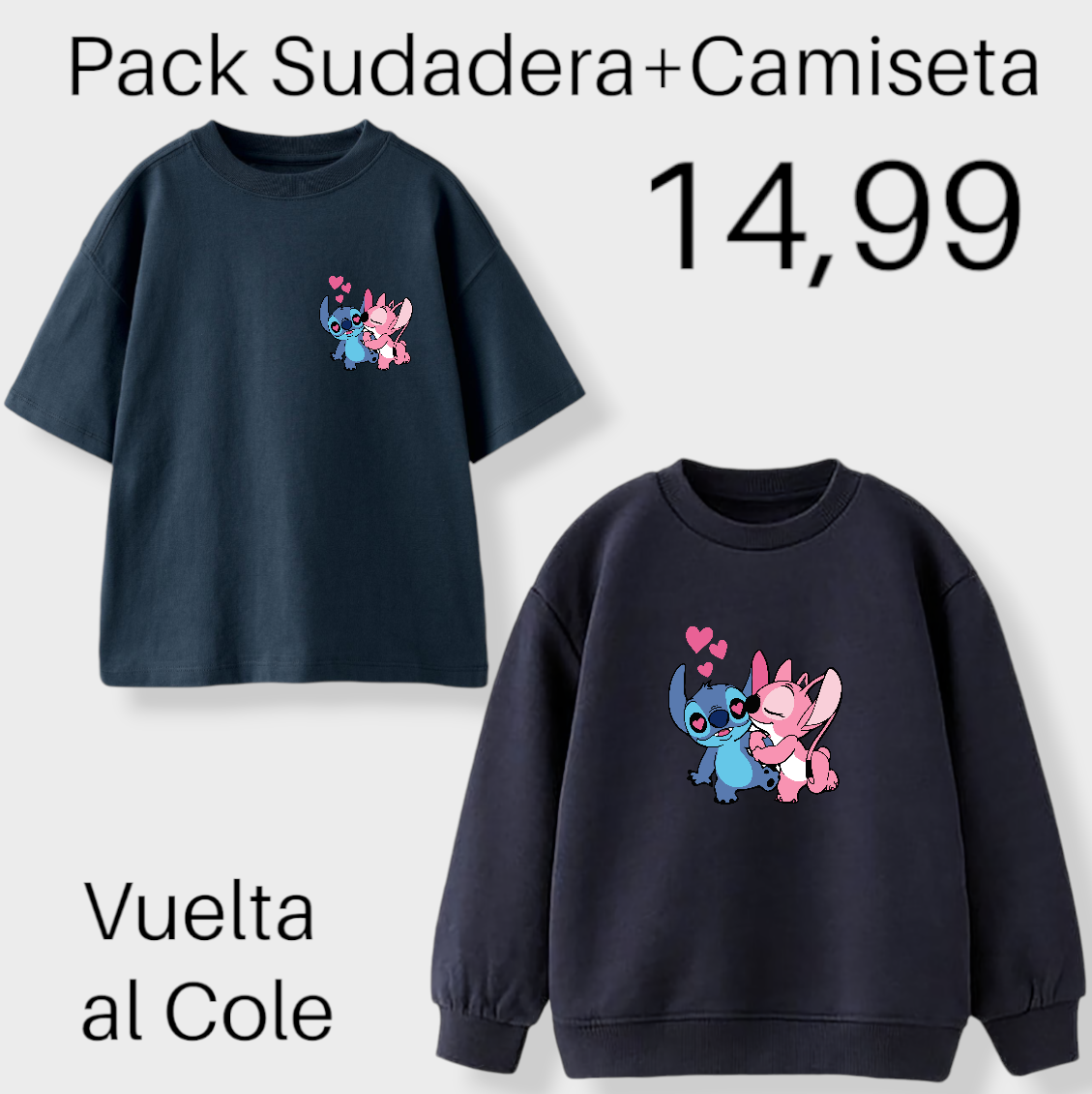 Pack Sudadera + Camiseta Stitch y Ángel mini