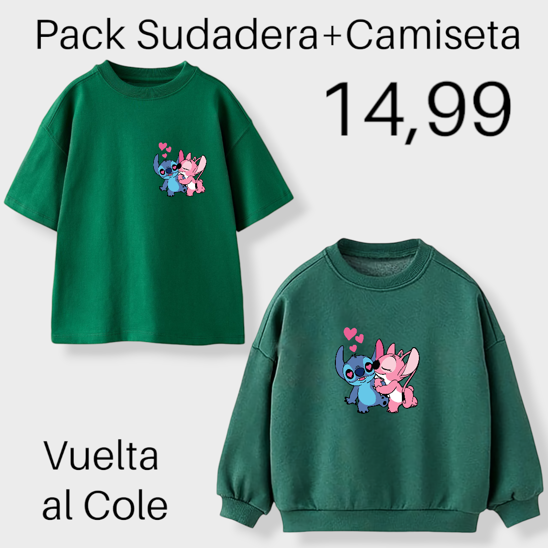 Pack Sudadera + Camiseta Stitch y Ángel mini