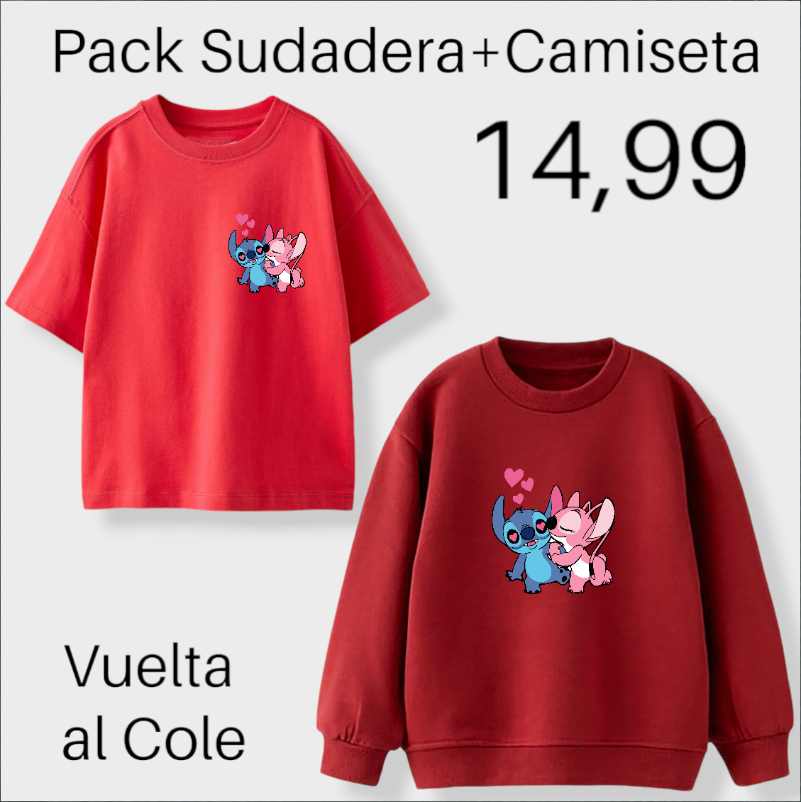 Pack Sudadera + Camiseta Stitch y Ángel mini