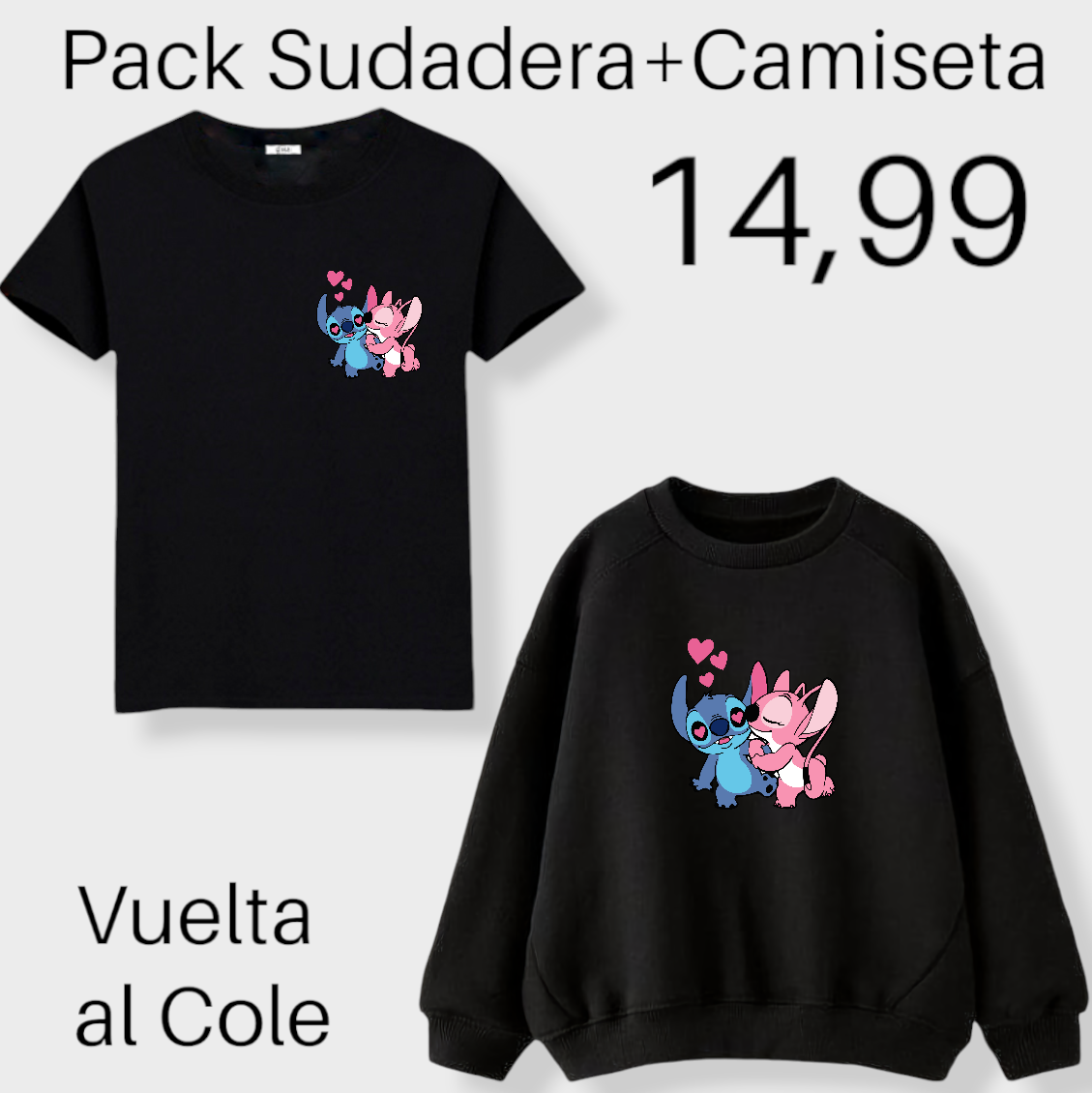 Pack Sudadera + Camiseta Stitch y Ángel mini