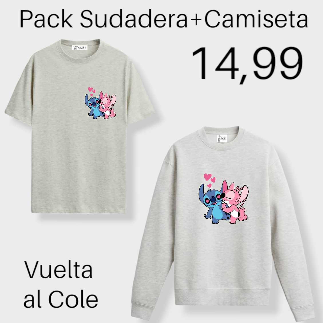 Pack Sudadera + Camiseta Stitch y Ángel mini