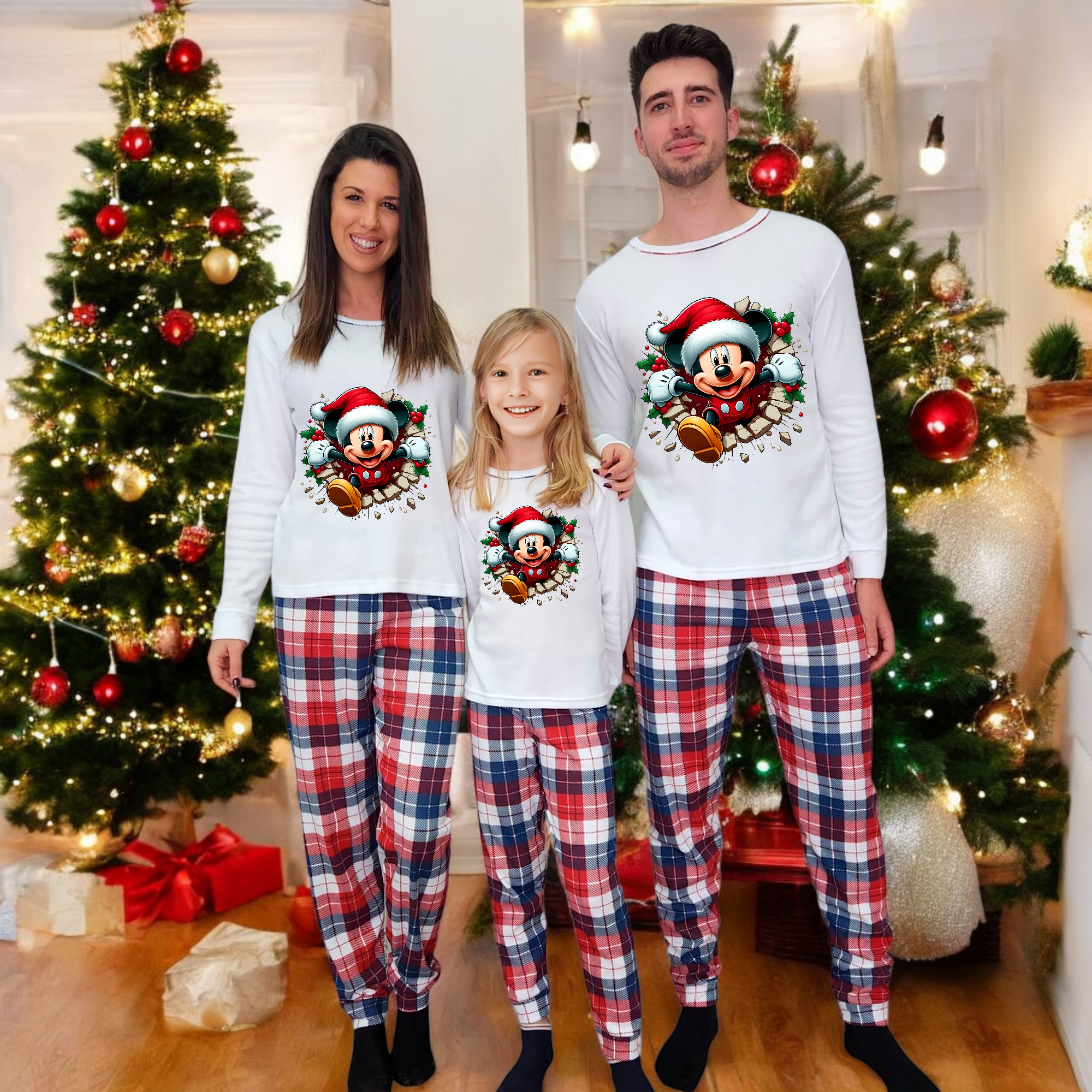 Pijama cuadros Mickey Sorpresa Navidad blanco