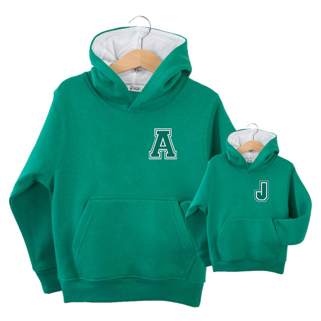 Sudadera iniciales premium verde mini capucha