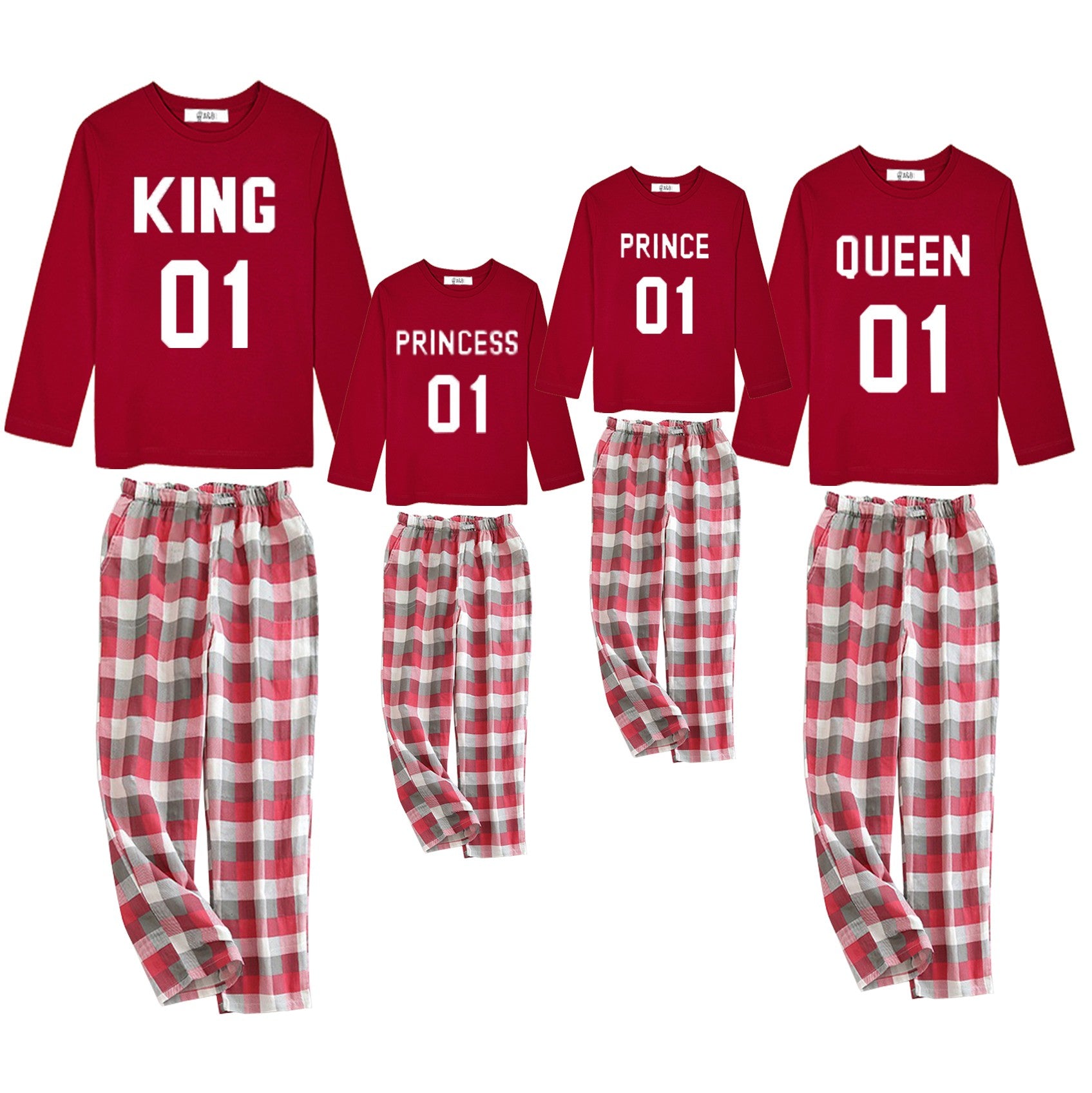 Pijama King-Queen-Prince-Princess camiseta y pantalón rojo letras blancas
