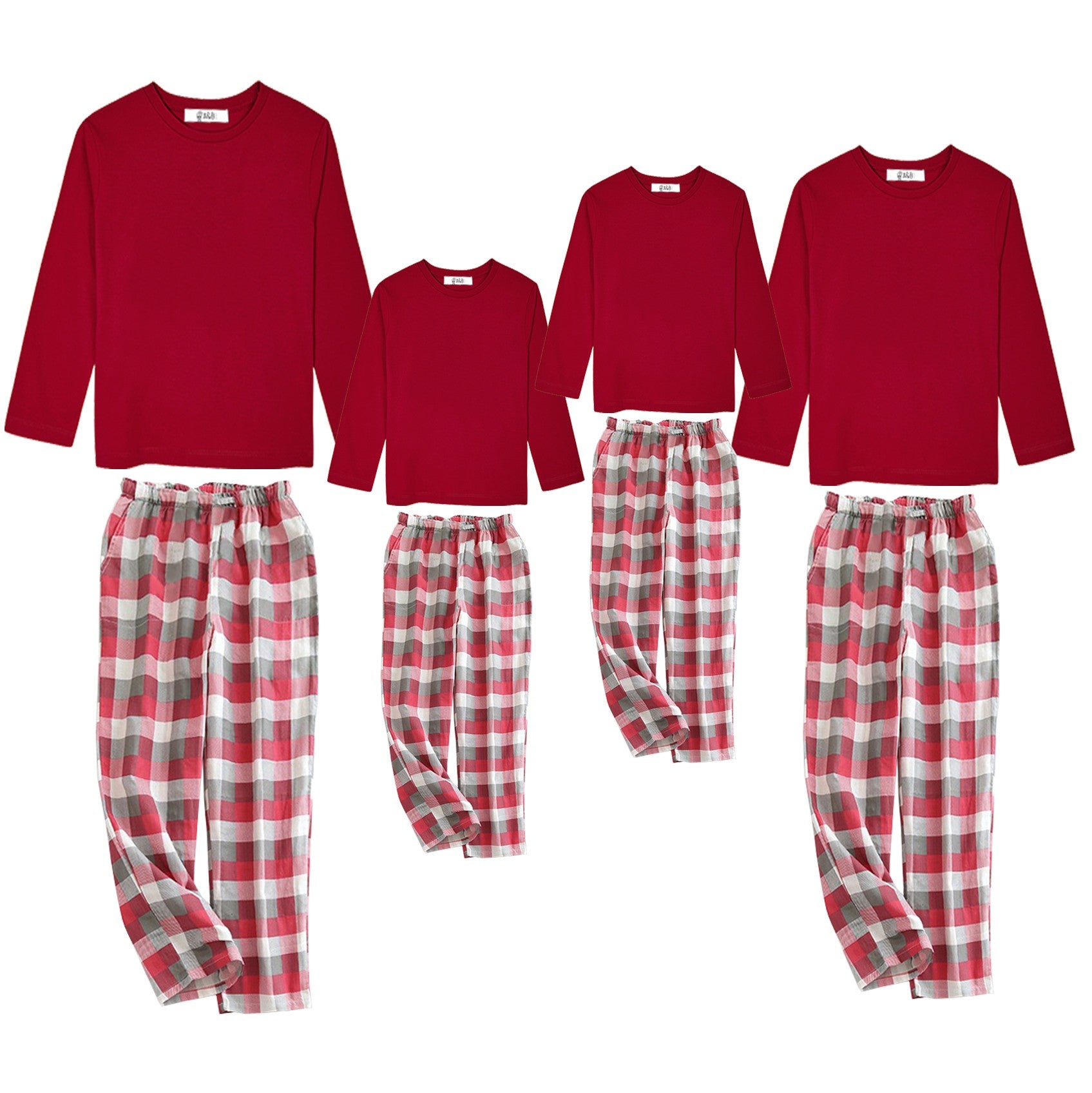 Pijama básico manga larga camiseta y pantalón rojo