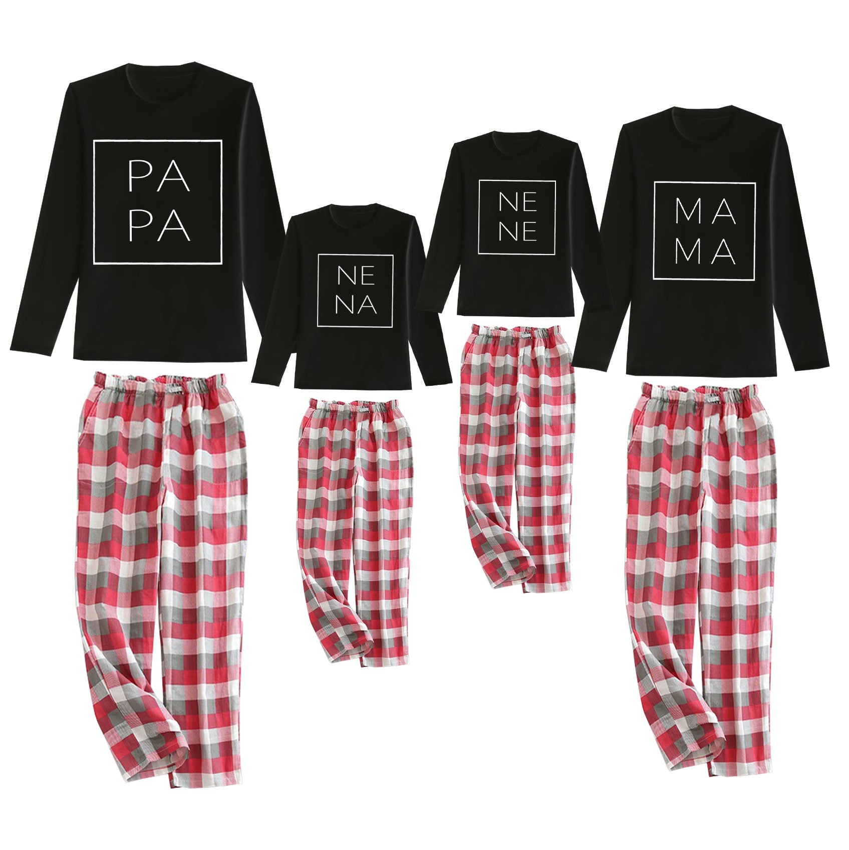 Pijama Family Experience camiseta negra y pantalón rojo letras blancas