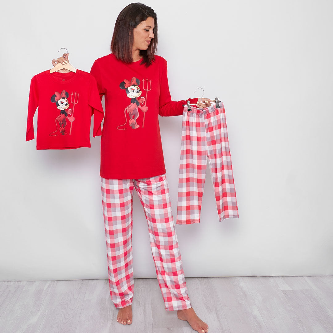 Pijama Minnie Diablilla manga larga y pantalón rojo
