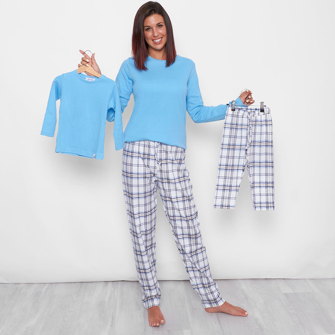 Pijama Básico Azul Celeste Mami y Niña manga larga