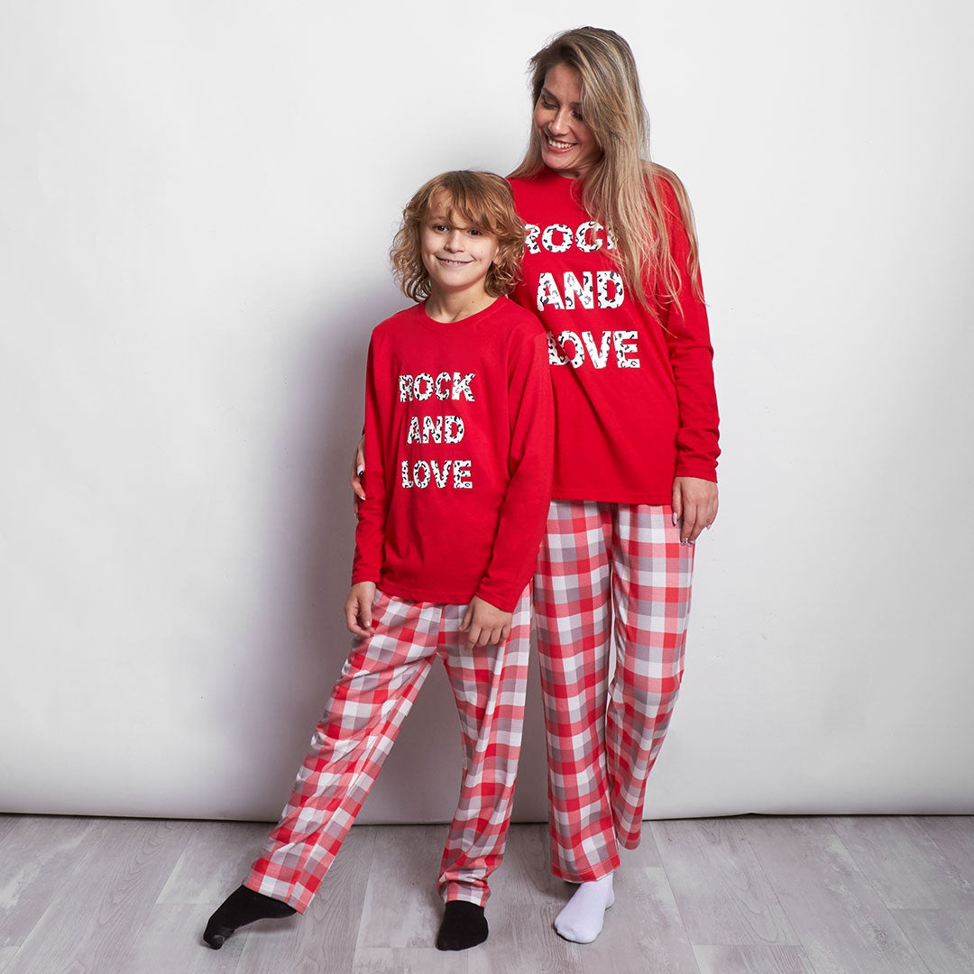 Pajama rock and love t -shirt and red pants