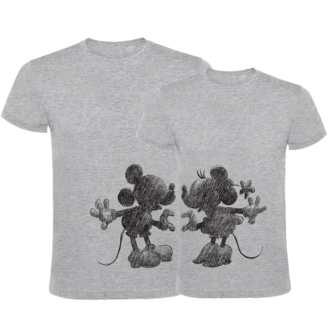 Camiseta Mickey & Minnie boceto negro. Camisetas para toda la familia