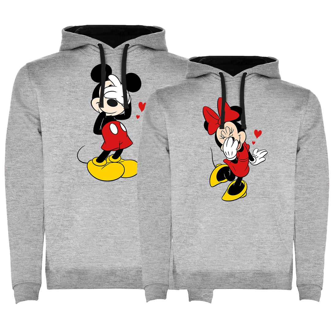 Sudadera premium Shy Mickey & Minnie hearts bicolor