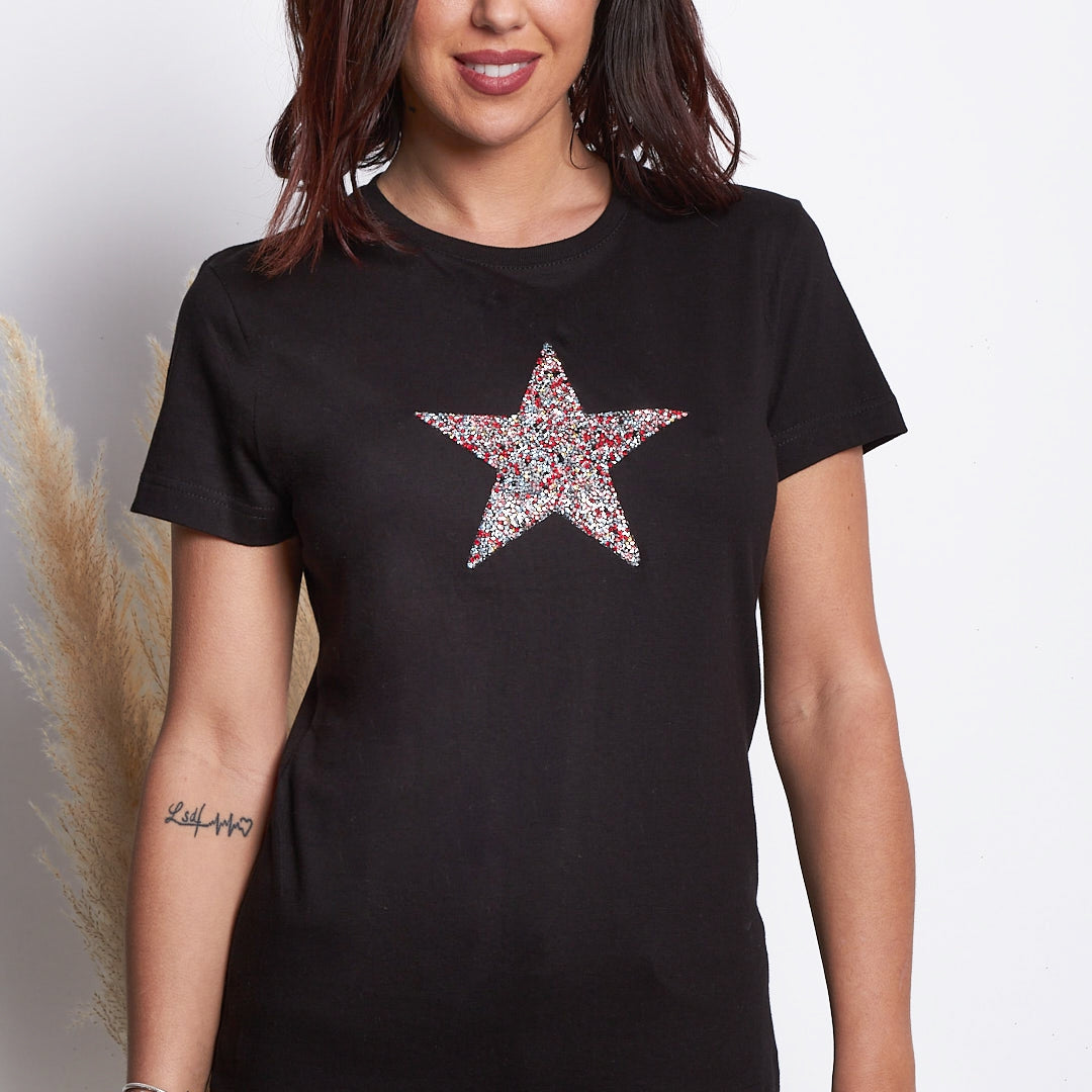 T-shirt nera color strass