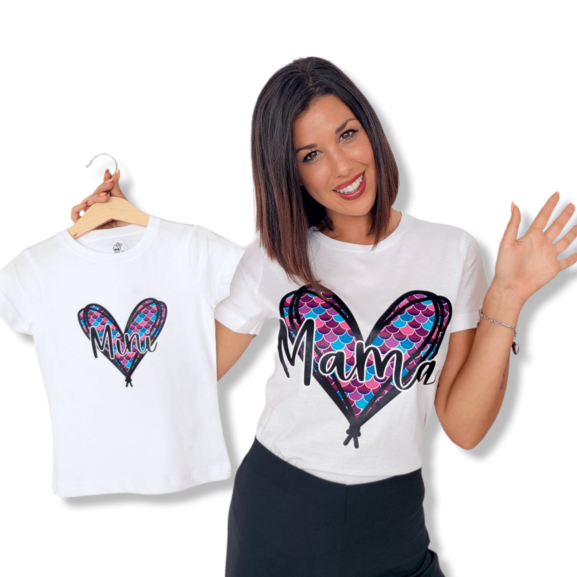 Camiseta mama-mini corazón colores