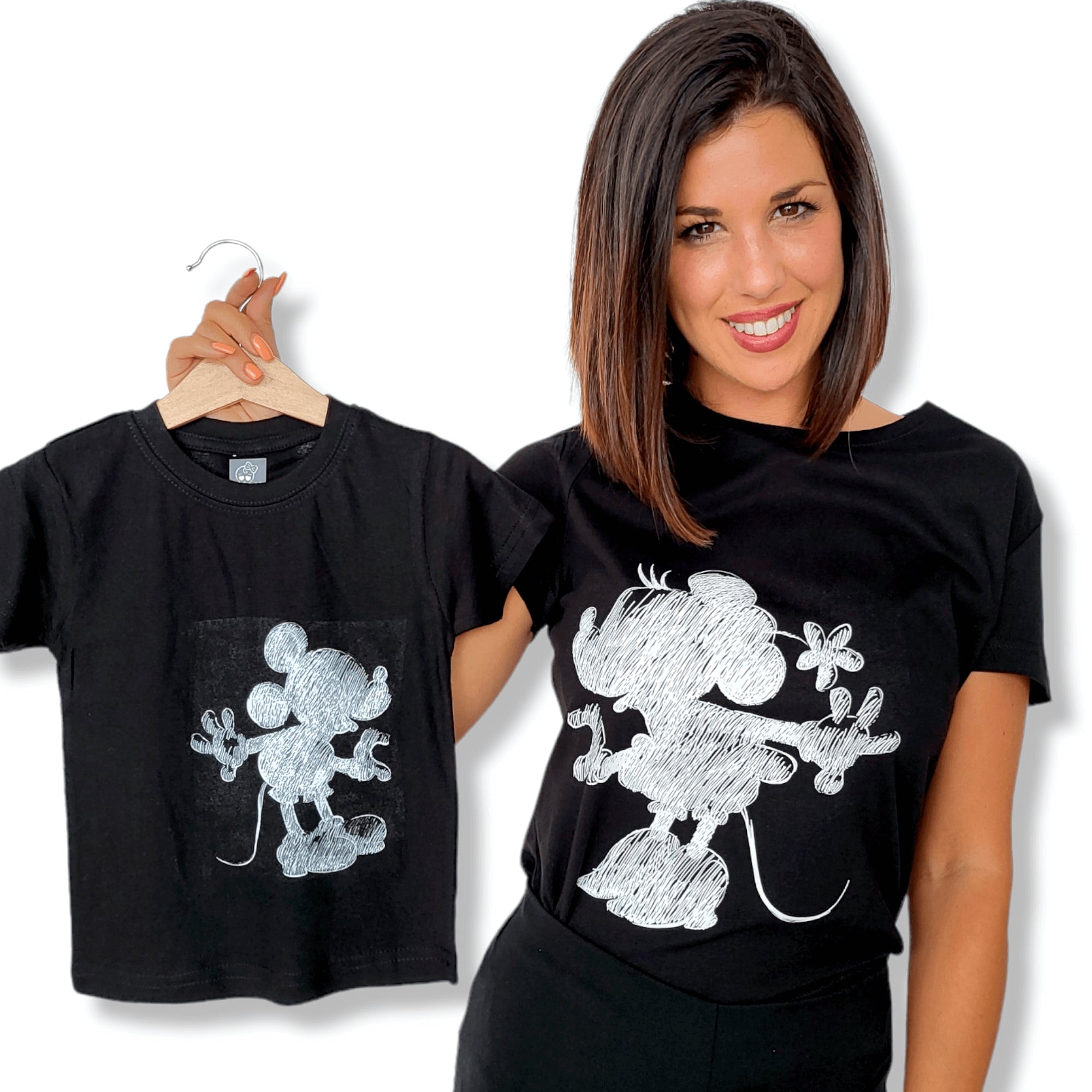 Camiseta Mickey & Minnie boceto blanco